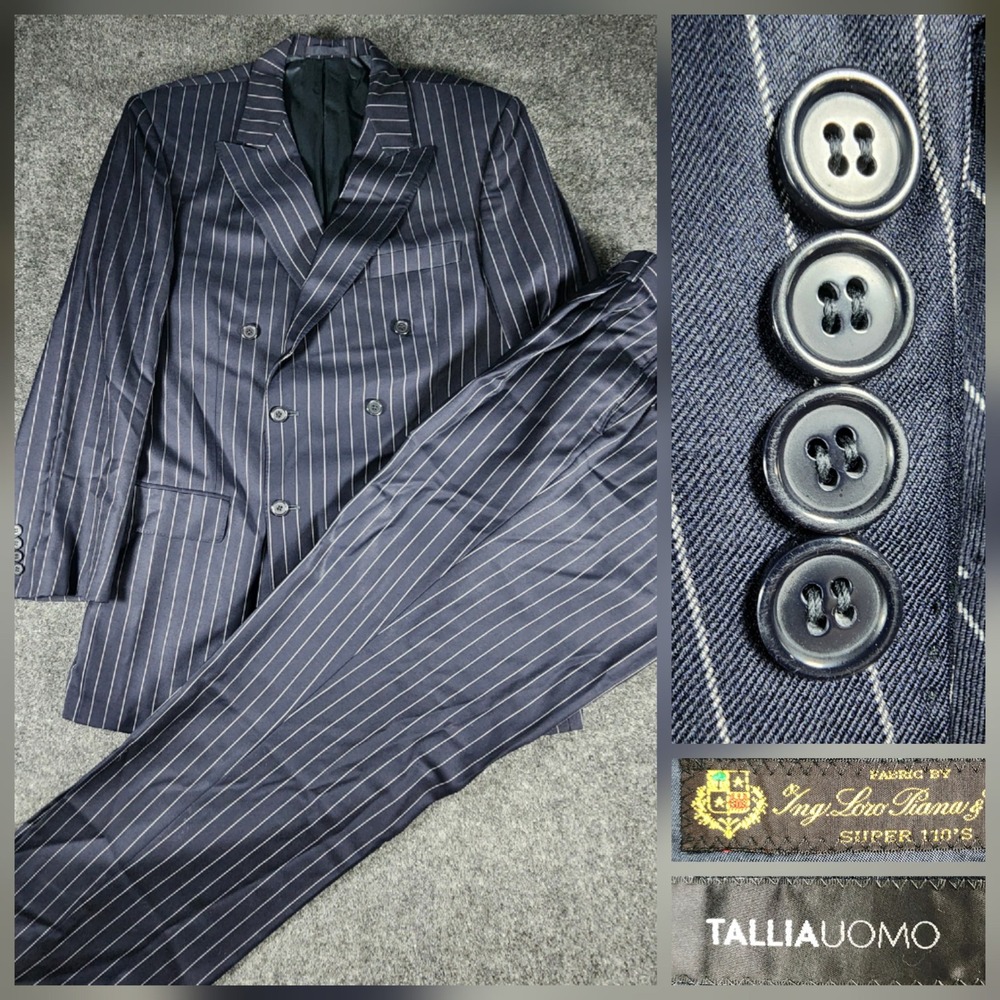 Loro Piana Tallia Uomo 2pc Suit Mens 42L Navy Blue Pinstripe Super 110s Wool